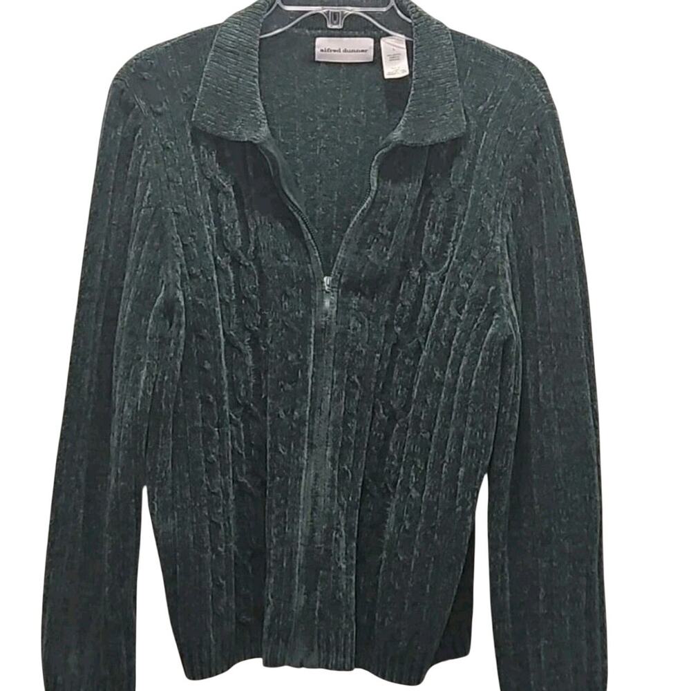Fisherman Alfred Dunner Green Full Zip Chenille Sweater L Cottagecore Coastal